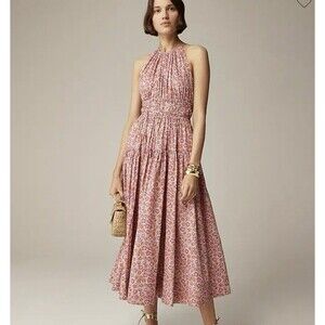 J CREW Tie- Waist Halter Dress In Floral Print Size Small